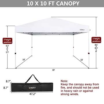 VINGLI 10x10 Pop Up Canopy Tent with Sidewalls Mesh Tent Easy Up Backyard w/ 4 Removable Zippered Mesh Sidewalls for Patio/Gazebo/Camping/Outdoor Activities, UV Coated Sun Shade Shelter White