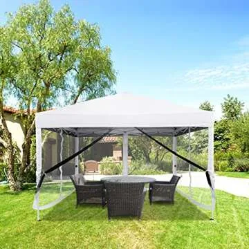 VINGLI 10x10 Pop Up Canopy Tent with Sidewalls Mesh Tent Easy Up Backyard w/ 4 Removable Zippered Mesh Sidewalls for Patio/Gazebo/Camping/Outdoor Activities, UV Coated Sun Shade Shelter White