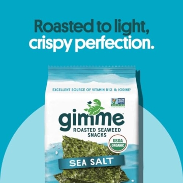 Gimme Seaweed Organic Roasted Seaweed Sheets - Sea Salt - 10g Sharing Pack (Single) - Keto, Vegan, Gluten Free -Great Source of Iodine and Omega 3’s - Healthy On-The-Go Snack for Kids & Adults