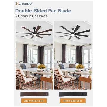 ZMISHIBO 72 inch Large Ceiling Fans with Lights and Remote, Indoor/Outdoor Black Modern Ceiling Fan ...