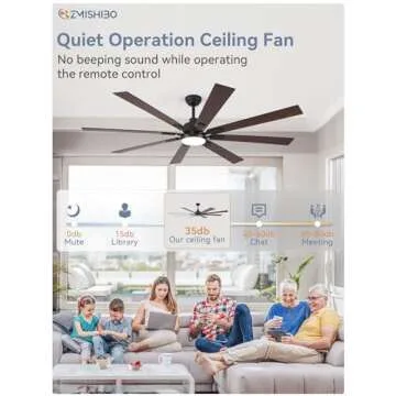 ZMISHIBO 72 inch Black Ceiling Fan with Light & Remote
