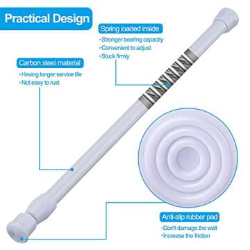 SIQUK 6 Pack Cupboard Bars Adjustable Spring Tension Rods White Refrigerator Bar Extendable Rod for ...