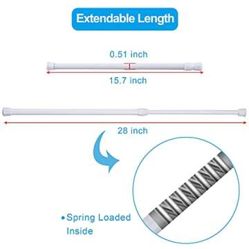 SIQUK 6 Pack Cupboard Bars Adjustable Spring Tension Rods White Refrigerator Bar Extendable Rod for DIY Projects, 15.7 to 28 Inches