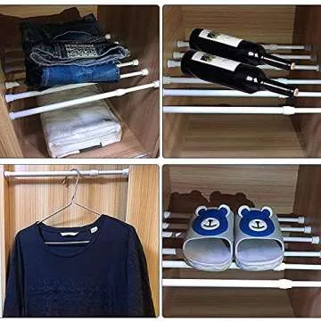 SIQUK 6 Pack Cupboard Bars Adjustable Spring Tension Rods White Refrigerator Bar Extendable Rod for DIY Projects, 15.7 to 28 Inches