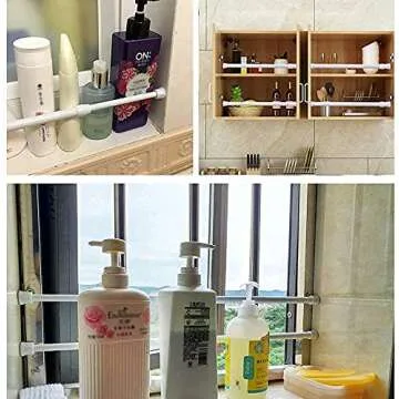 SIQUK 6 Pack Cupboard Bars Adjustable Spring Tension Rods White Refrigerator Bar Extendable Rod for DIY Projects, 15.7 to 28 Inches