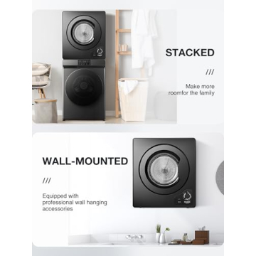 Compact Dryer, 2.9 cu.ft FOHERE Portable Clothes Dryers, 1400W Vented Tumble Dryer with Sensor, 5 Auto Drying Mode, with Exhaust Duct & Stainless Steel Tub, for Apartment, Home, Dorm-110V, Black