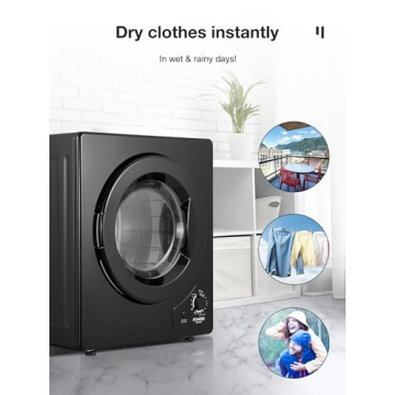Compact Dryer, 2.9 cu.ft FOHERE Portable Clothes Dryers, 1400W Vented Tumble Dryer with Sensor, 5 Auto Drying Mode, with Exhaust Duct & Stainless Steel Tub, for Apartment, Home, Dorm-110V, Black