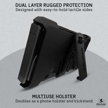 Pelican Shield iPhone 15 Pro Max Case - Compatible with MagSafe - 21FT Military-Grade Drop Protection - Rugged iPhone 15 Pro Max Phone Case with Belt Clip Holster - Brushed Aluminum