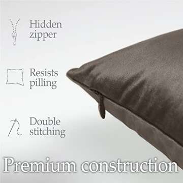lalaLOOM Velvet Throw Pillow Covers, Set of 2, 18x18 Decorative Square Pillows Home Decor, Soft Accent Cases, Silky Machine Washable Pillowcases for Sofa, Couch, Bedroom, Living Room, Brown