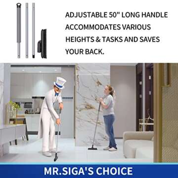 MR.SIGA Heavy Duty Grout Scrub Brush with Long Handle, Shower Floor Scrubber for Cleaning, Tile Scru...