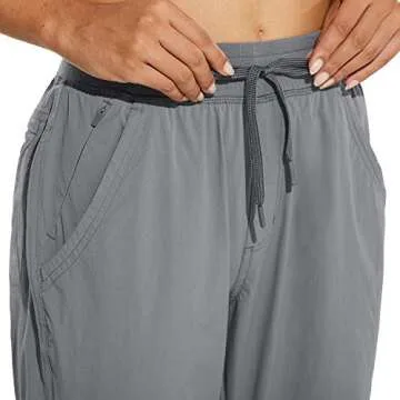 BALEAF Women's Quick Dry Hiking Pants Lightweight Drawstring Joggers Zipped Pockets Running Workout Pants Dim Gray XS