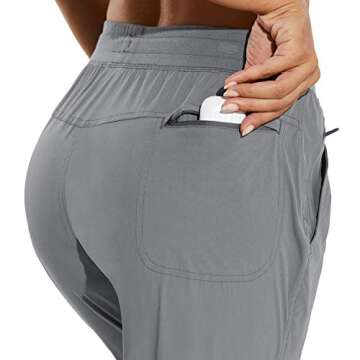BALEAF Women's Quick Dry Hiking Pants Lightweight Drawstring Joggers Zipped Pockets Running Workout Pants Dim Gray XS