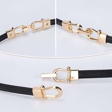 JASGOOD Leather Skinny Women Belt Ladies Thin Waist Belts Plus Size Adjustable for Jeans Pants Dresses with Metal Buckle