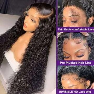 Lemoda 30Inch 12A 250% Density SKINLIKE Real HD Lace Water Wave 13x4 Full Lace Frontal Wigs Deep Wave Virgin Human Hair Invisible 0.1mm Ultra-thin Frayed Ends Wet and Wavy Lace Front Wig Tiny Knots