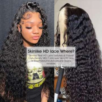 Lemoda 30Inch 12A 250% Density SKINLIKE Real HD Lace Water Wave 13x4 Full Lace Frontal Wigs Deep Wave Virgin Human Hair Invisible 0.1mm Ultra-thin Frayed Ends Wet and Wavy Lace Front Wig Tiny Knots