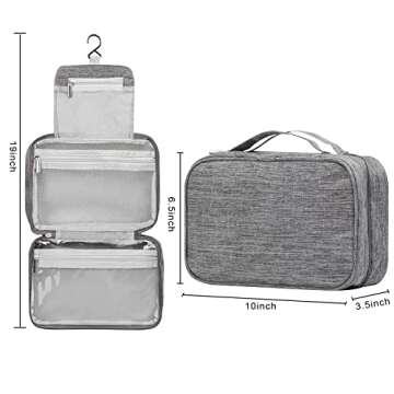 Etercycle Toiletry Bag for Women Men, Waterproof Hanging Toiletry Bags for Traveling, Portable Foldable Travel Wash bag with Hanging Hook, Shaving Bag for Bathroom Shower- Gray