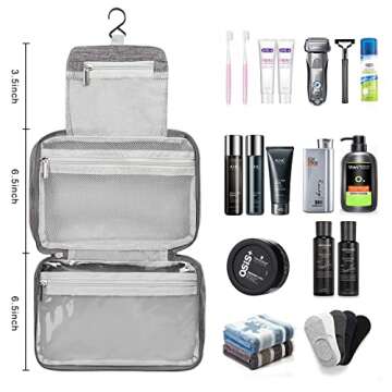 Etercycle Toiletry Bag for Women Men, Waterproof Hanging Toiletry Bags for Traveling, Portable Foldable Travel Wash bag with Hanging Hook, Shaving Bag for Bathroom Shower- Gray