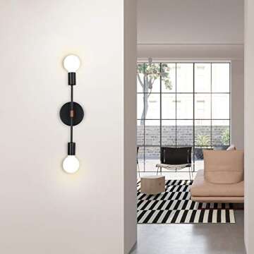 EFINEHOME 2 Light Wall Sconce- Minimalist Matte Black Vanity Lighting Fixtures- 2 Bulb Modern Mid Century Industrial Wall Light Indoor Decoration (1 Pack Black+ Chocolate)