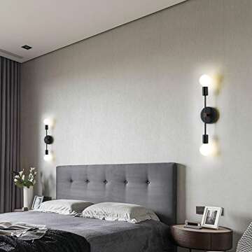EFINEHOME 2 Light Wall Sconce- Minimalist Matte Black Vanity Lighting Fixtures- 2 Bulb Modern Mid Century Industrial Wall Light Indoor Decoration (1 Pack Black+ Chocolate)