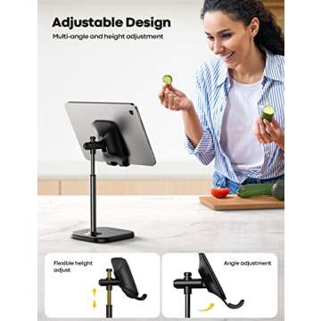 Lamicall Cell Phone Stand, Phone Holder - [Height Angle] Adjustable Mobile Phone Stand for Desk, Office, Compatible with iPhone 14 Plus, 13, Pro, Pro Max, Mini 12 11 X Xr XS, 4-10" Cellphone & Tablet