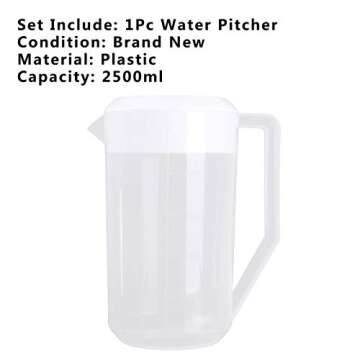 Freebily 2500ML Large Capacity Food Grade Plastic Measuring Water Pitcher Jug with Lid for Cold Wate...