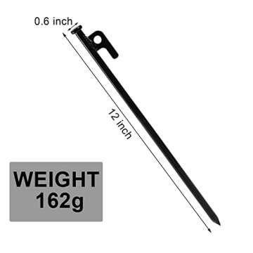 Suwimut 12 Pack Tent Stakes - 12 Inch Black Heavy Duty Steel Pegs for All Outdoors