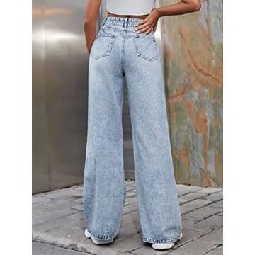 WDIRARA High Waist Ripped Baggy Jeans for Women