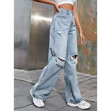 WDIRARA High Waist Ripped Baggy Jeans for Women