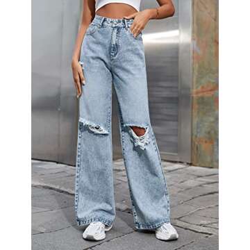 WDIRARA High Waist Ripped Baggy Jeans for Women
