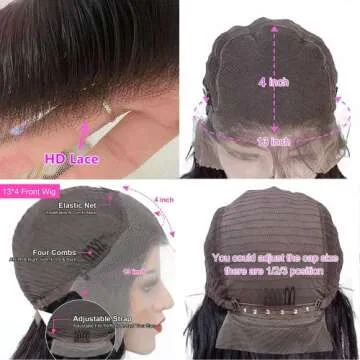 Aatifa Hair 10A Virgin Hair Lace Front Wig Malaysian Remy Human Hair Straight HD Transparent Lace Wigs for Black Women (22inch) Pre Plucked with Baby Hair 180% Density Natural Color