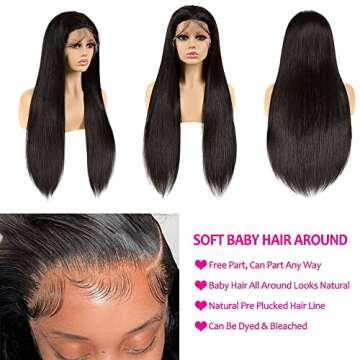 Aatifa Hair 10A Virgin Hair Lace Front Wig Malaysian Remy Human Hair Straight HD Transparent Lace Wigs for Black Women (22inch) Pre Plucked with Baby Hair 180% Density Natural Color