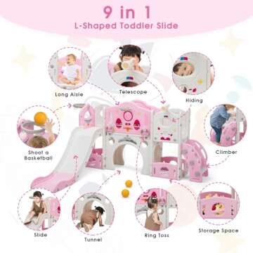 NYEEKOY 9 in 1 Toddler Slide and Climber Playset Freestanding Backyard Playground for Children Age 1...