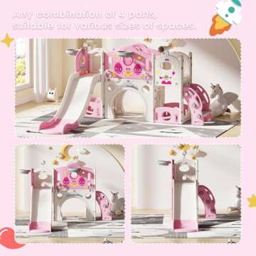 NYEEKOY 9 in 1 Toddler Slide and Climber Playset Freestanding Backyard Playground for Children Age 1-4, Indoor Outdoor Kids Slide with Basketball Hoop,Telescope, Ring-toss and Storage Space