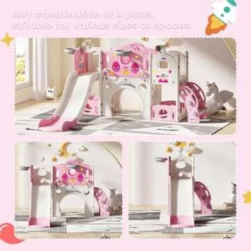 NYEEKOY 9 in 1 Toddler Slide and Climber Playset Freestanding Backyard Playground for Children Age 1-4, Indoor Outdoor Kids Slide with Basketball Hoop,Telescope, Ring-toss and Storage Space