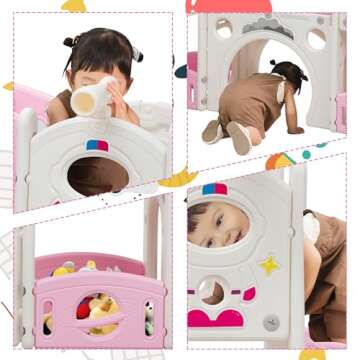 NYEEKOY 9 in 1 Toddler Slide and Climber Playset Freestanding Backyard Playground for Children Age 1-4, Indoor Outdoor Kids Slide with Basketball Hoop,Telescope, Ring-toss and Storage Space