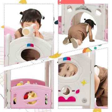 NYEEKOY 9 in 1 Toddler Slide and Climber Playset Freestanding Backyard Playground for Children Age 1-4, Indoor Outdoor Kids Slide with Basketball Hoop,Telescope, Ring-toss and Storage Space