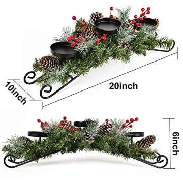 Artiflr 20 Inch Christmas Candle Holder Centerpiece with 3 Candle Holders, Pine Cones, Red Berry Table Accent for Festival Home Decoration