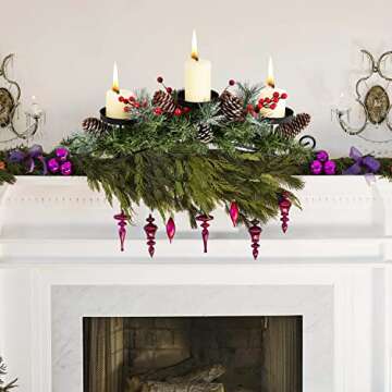Artiflr 20 Inch Christmas Candle Holder Centerpiece with 3 Candle Holders, Pine Cones, Red Berry Table Accent for Festival Home Decoration