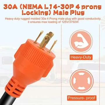 OPL5 RV 30Amp 4 Prong Locking Male to 50Amp Female 12 inch RV Electrical Adapter with Grip Handle, Heavy Duty 125 250V RV Adapter for RV Trailer Camper， ETL Listed (30A 4Pin Male to 50A Female)