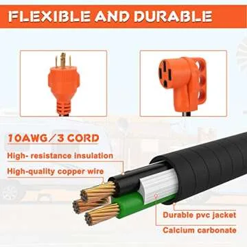OPL5 RV 30Amp 4 Prong Locking Male to 50Amp Female 12 inch RV Electrical Adapter with Grip Handle, Heavy Duty 125 250V RV Adapter for RV Trailer Camper， ETL Listed (30A 4Pin Male to 50A Female)