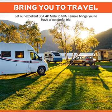 OPL5 RV 30Amp 4 Prong Locking Male to 50Amp Female 12 inch RV Electrical Adapter with Grip Handle, Heavy Duty 125 250V RV Adapter for RV Trailer Camper， ETL Listed (30A 4Pin Male to 50A Female)