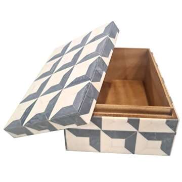 collectiblesBuy Handmade Natural Inlay Decorative Jewelry & Storage Box Rectangular Unique Design -White & Grey with Yellow Shade.