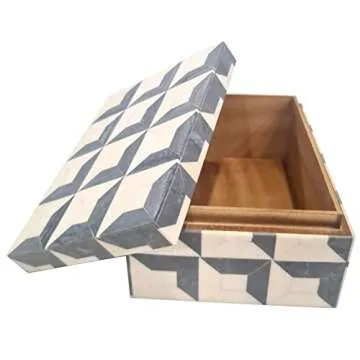 collectiblesBuy Handmade Natural Inlay Decorative Jewelry & Storage Box Rectangular Unique Design -White & Grey with Yellow Shade.