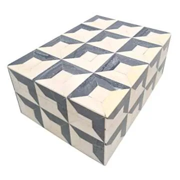collectiblesBuy Handmade Natural Inlay Decorative Jewelry & Storage Box Rectangular Unique Design -White & Grey with Yellow Shade.