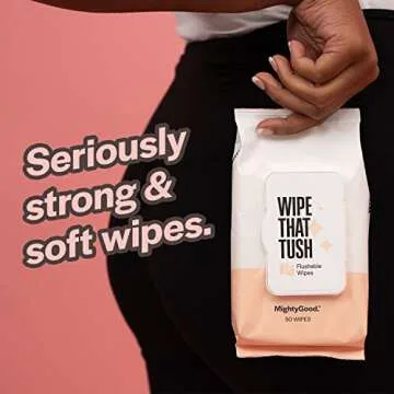 MightyGood Wipe That Tush Flushable Wipes - 100 Total - Hypoallergenic, Fragrance-Free, Aloe Infused