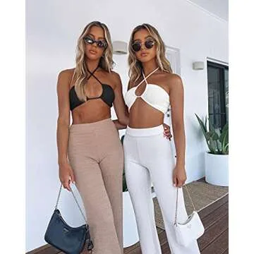 TOB Women's Sexy Criss Cross Lace Up Sling Basic Bow Tie Crop Top White