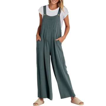 ANRABESS Womens Jumpsuits Overalls Wide Leg Casual Summer Outfits Linen Rompers Jumpers Sleeveless S...