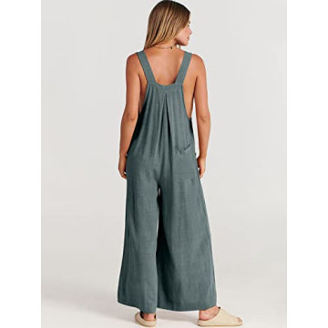 ANRABESS Womens Jumpsuits Overalls Wide Leg Casual Summer Outfits Linen Rompers Jumpers Sleeveless Straps 2024 Clothes Grey Blue Medium