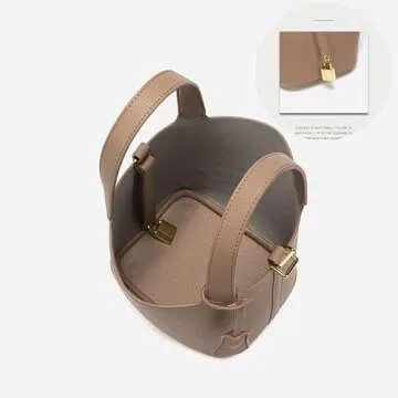 Women's Leather Tote Bag: Fashionable Lock Design Solid Color Bucket Bag Mini Handbag Wallet Handbag (2-Elephant Grey)