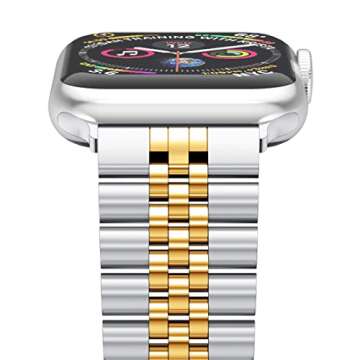 Wolait Compatible with Apple Watch Ultra 2 Band 49mm 46mm 45mm 44mm 42mm,Stainless Steel Heavy Band with Butterfly Folding Clasp Link Bracelet for iWatch Ultra Series 10/9/ 8/7/6Men,Silver/Gold